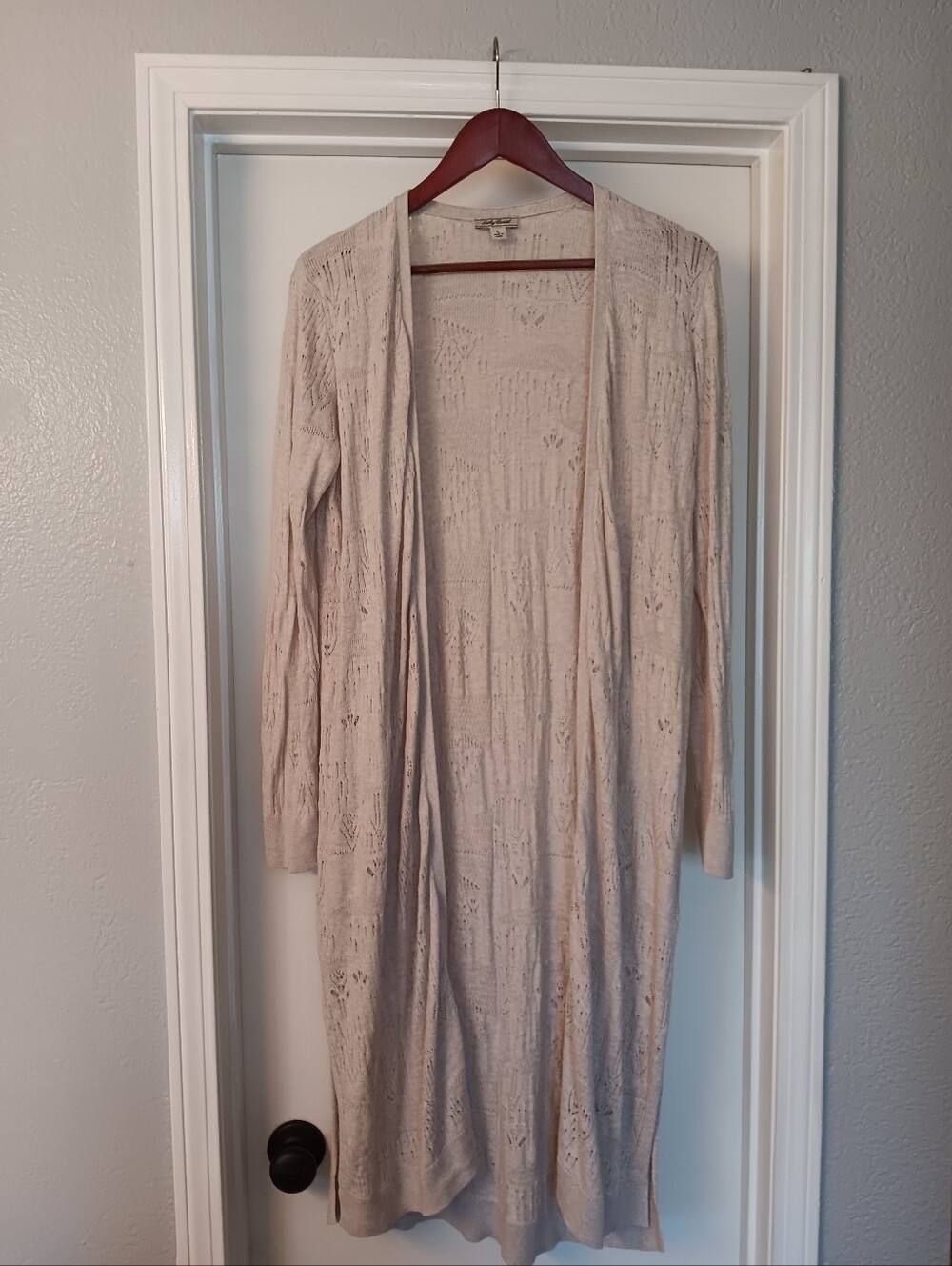 Lucky Brand Cream Lace-Style Knit Long Cardigan